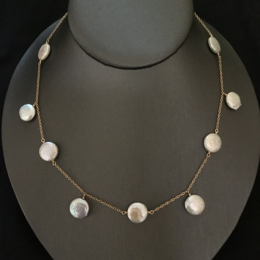 Zig Zag Coin Pearl Necklace
